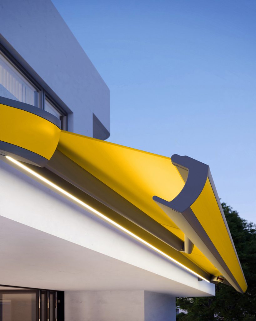 Integrated LED lighting on a markilux MX-3 awning for evening terrace use