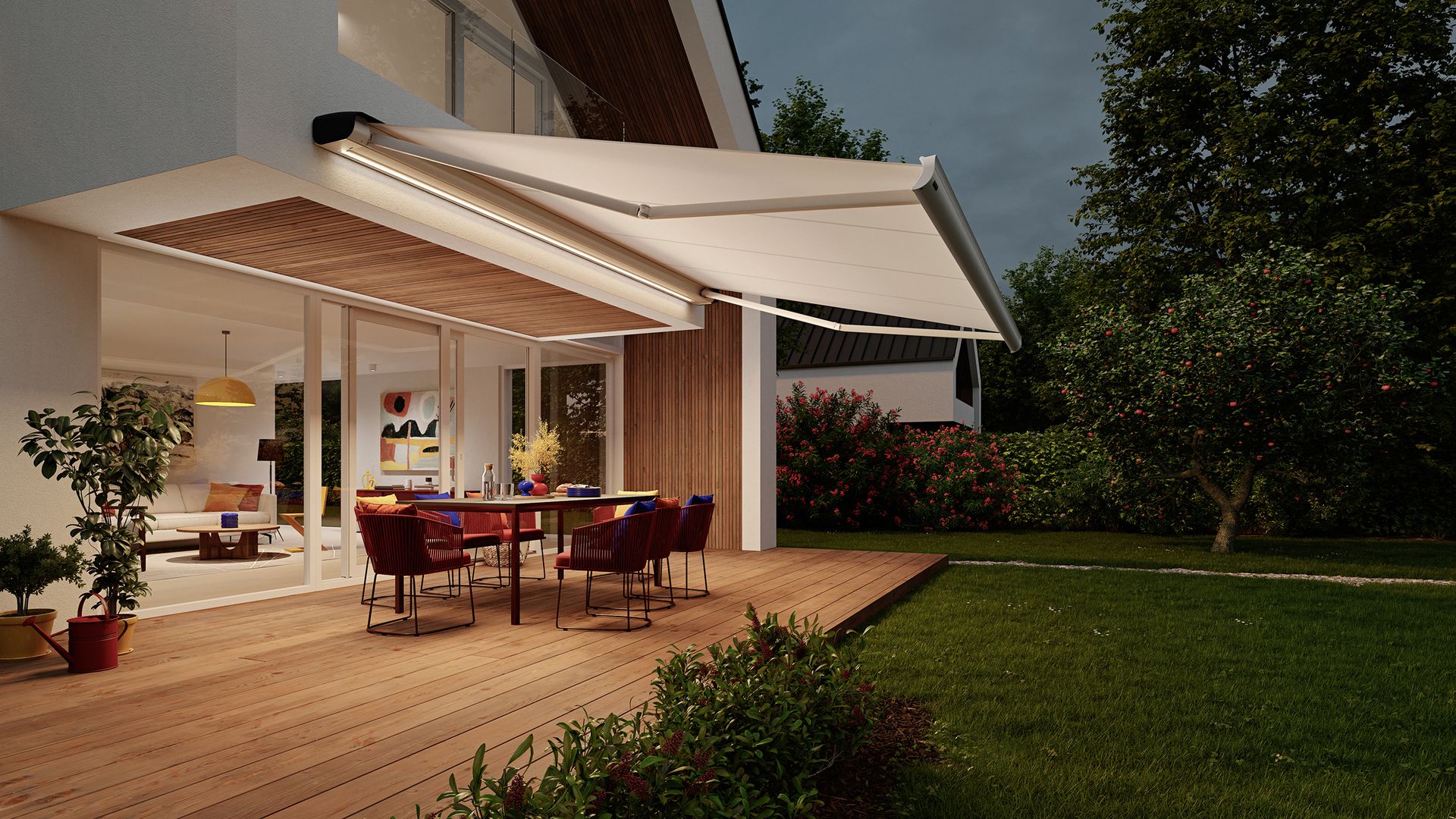 Toldo tipo casete MX-2 con iluminación integrada para la terraza